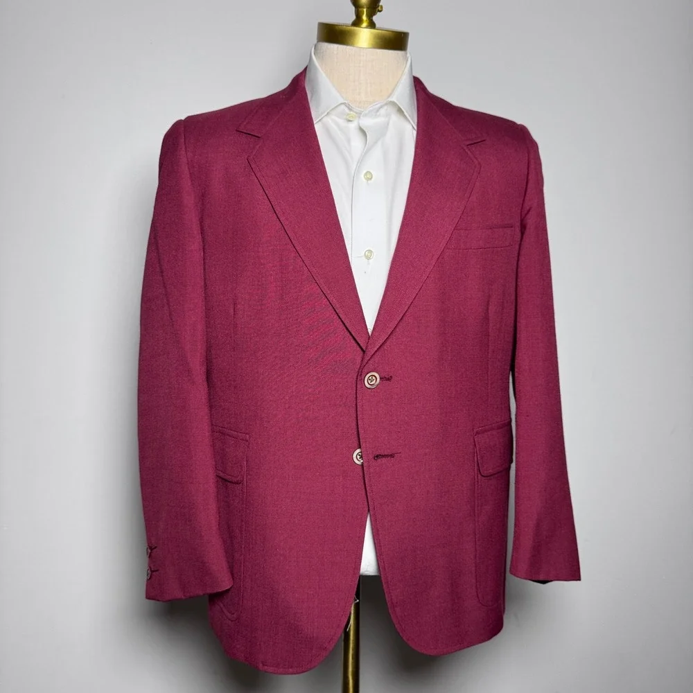 Siebler Blazer Mens 40 Burgundy Solid Vintage Custom Tailored Wool Sport Coat